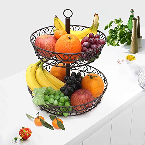 Aohuada Obstkorb Obst Etagere 2 Stöckig Obstschale 30 x 30 x 36 cm Früchtekorb aus Eisen Schwarz Deko Küche von Aohuada