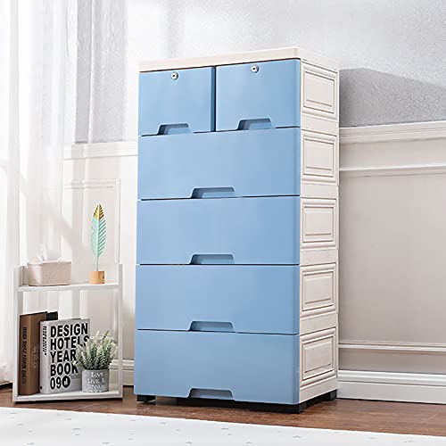 Aohuada Rollcontainer, Kunststoff Möbel Schubladenregal, 6 Schubladen Kommode, Schubladenturm mit 4 Räder, Bürocontainer, Rollschrank, Schubladenkommode, 50x35x102cm (blau) von Aohuada