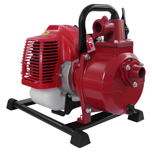 Benzin Wasserpumpe Tragbare 2 Takt Wasserförderpumpe für Gartenbewässerung und Wassertransfer 1.25 kW 43cc 8500 RPM Maximale Durchflussrate 10m³ pro Stunde von Aohuada