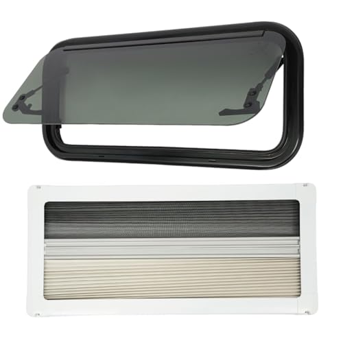 Caravan Seitenfenster Wohnmobil Fenster Camper Wohnwagenfenster Insektenschutz Sonnenschutz Push up Aufklappbar Ausstellfenster Sichtschutz Fliegengitter Verdunklungsrollo RV (Abgerundete Ecken) von Aohuada