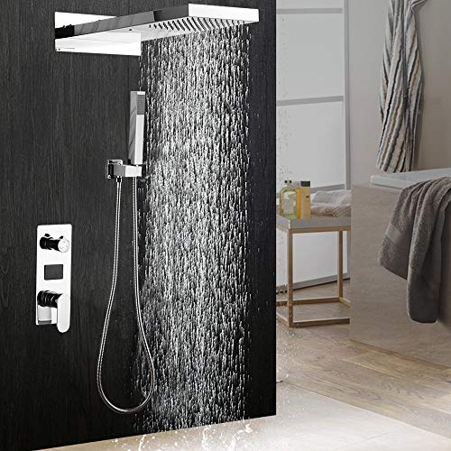 Duscharmatur, Unterputz Duschset Digital Duscharmaturen Set Regen Wasserfall Duschsystem Wandmontage Thermostat Duschkopf Regendusche, LED Duschpaneel, für Haus und Hotel von Aohuada