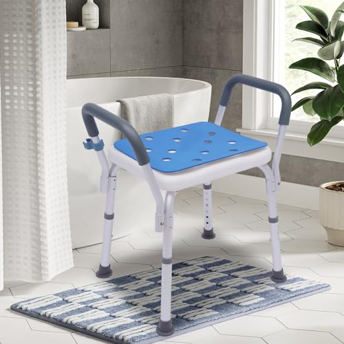 Duschstuhl Erwachsene mit abnehmbarer Armlehne Duschhocker Höhenverstellbar Belastung 150kg mit Rutschfest Leicht Aluminium Duschstuhl Senioren Duschstuhl Erwachsene mit abnehmbarer Armlehne Duschhocker Höhenverstellbar Belastung 150kg mit Rutschfest Leicht Aluminium Duschstuhl Senioren von Aohuada