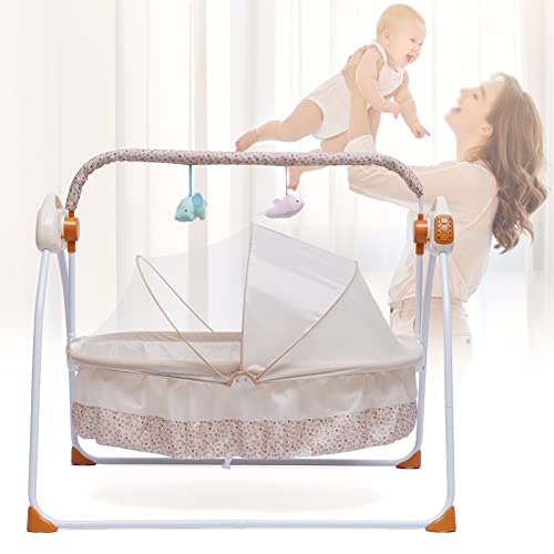 Elektrische Stubenwagen, Babywiege, Automatischer Baby Schaukel, Babyschaukel, Babybett Bettchen, Beistellbett Schaukelstuh mit 12 Liedern, Timing und Bluetooth USB-Verbindungsfunktionen (Khaki) von Aohuada