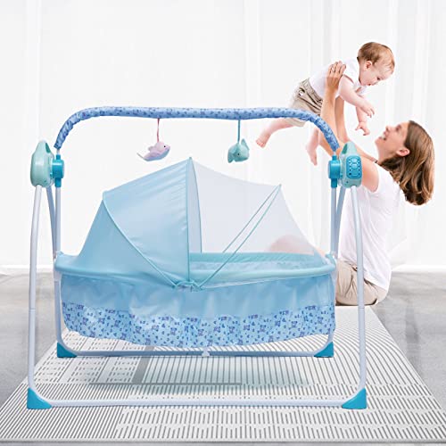 Elektrische Stubenwagen Babywiege Schaukel Baby Stuben Bett Bettchen Beistellbett Automatik Babyschaukel Babybett, Schaukelstuh mit 12 Liedern und Bluetooth USB-Verbindungsfunktionen von Aohuada