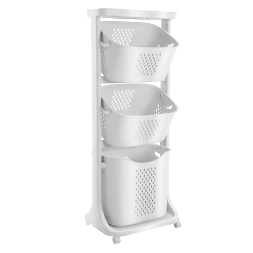 Laundry Basket Clothes Washing Storage Hamper Bin Wheeled 3 Tier Shelf Rolling von Aohuada