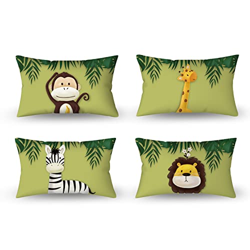 Aoihrraan 30x50cm 4er Set Süß Karikatur Tier Dekorativ Kissenbezug Forest Monkey Giraffe Floral Plant Weicher Kurzer Plüsch Quadratischer Hellrosa Kissenhüllekinder Party Sofa Baby Schlafzimmer Bett von Aoihrraan