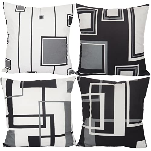 Aoihrraan 40x40cm 4er Set Dekorativ Kissenbezug Schwarz Weiß Modern Geometrisch Muster Weicher Plüsch Quadratischer Kissenbezug Bett Wohnzimmer Draussen Balkon Terrasse Patio Stuhl Garten Sofá von Aoihrraan