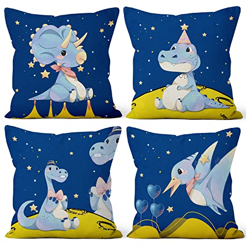 Aoihrraan 40x40cm 4er Set Süß Karikatur Tier Dekorativ Kissenbezug Dark Blue Starry Sky Dinosaur Planet Weicher Kurzer Plüsch Quadratischer Baby Kissenhüllekinder Party Sofa Bett Schlafzimmer Auto von Aoihrraan