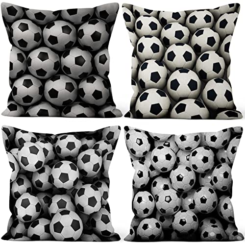 Aoihrraan 41x41cm 4er Set Dekorativ Fußball Kissenbezug Fußball Ball Weiß Und Schwarz Zierkissenbezug Quadratische Couchkissen Fußball Passen Junge Dekoration Sofa Schlafzimmer Couch Dekokissen von Aoihrraan