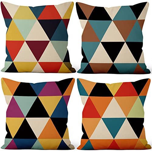 Aoihrraan 41x41cm 4er Set Dekorativ Kissenbezug Bunt Modern Geometrische Muster Quadratische Dekokissen Aus Leinen Wohnkultur Für Bett Wohnzimmer Draussen Balkon Patio Sofá Bauernhaus Garten Wagen von Aoihrraan