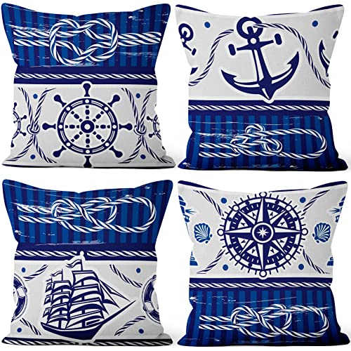 Aoihrraan 41x41cm 4er Set Dekorativ Nautisch Segeln Kissenbezug Navy Blau Weiß Anker Navigation Kompass Segelboot Zierkissenbezug Quadratische Couchkissen Dekokissen Schlafzimmer Draussen Sofa Couch Aoihrraan 41x41cm 4er Set Dekorativ Nautisch Segeln Kissenbezug Navy Blau Weiß Anker Navigation Kompass Segelboot Zierkissenbezug Quadratische Couchkissen Dekokissen Schlafzimmer Draussen Sofa Couch von Aoihrraan