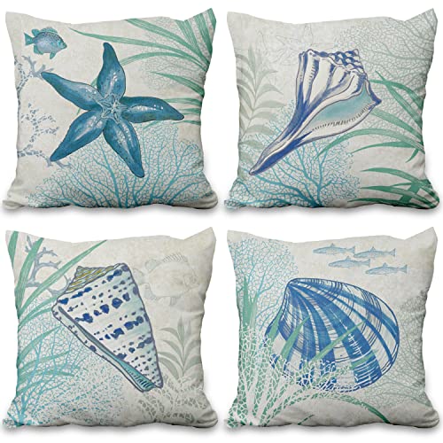 Aoihrraan 41x41cm 4er Set Dekorativ Ozean Kissenbezug Wasser Pflanzen Sommer Hülse Seestern Muschel Zierkissenbezug Quadratische Couchkissen Dekokissen Meer Thema Wohnzimmer Schlafzimmer Garten Sofa Aoihrraan 41x41cm 4er Set Dekorativ Ozean Kissenbezug Wasser Pflanzen Sommer Hülse Seestern Muschel Zierkissenbezug Quadratische Couchkissen Dekokissen Meer Thema Wohnzimmer Schlafzimmer Garten Sofa von Aoihrraan