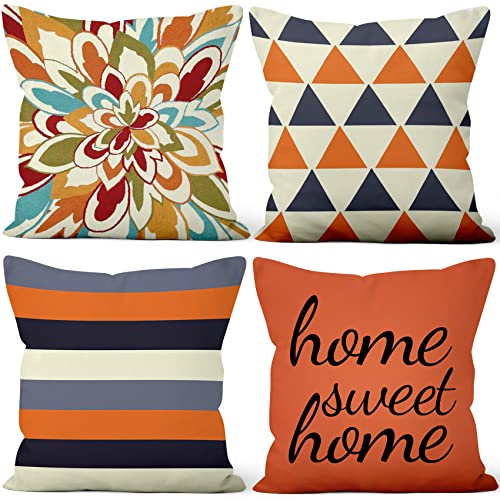 Aoihrraan 45x45cm 4er Set Dekorativ Kissenbezug Süss Heim Orange Beige Geometrisch Muster Weicher Plüsch Quadratischer Kissenbezug Bett Wohnzimmer Draussen Balkon Terrasse Patio Stuhl Garten Sofá von Aoihrraan