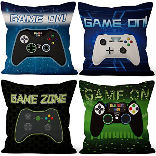 Aoihrraan 46x46cm 4er Set Dekorativ Kissenbezug Spieler Slogans Gamepad Quadratische Dekokissen Aus Leinen Zuhause Dekor Sofa Zuhause Dekor Spiel An Party Spielen Schlafzimmer Weihnachten Geschenke von Aoihrraan