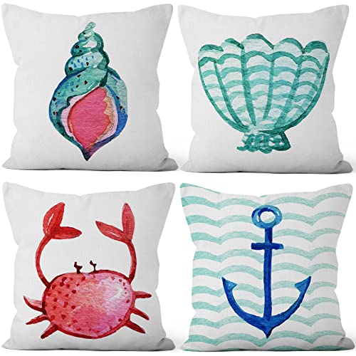 Aoihrraan 46x46cm 4er Set Dekorativ Weiß Ozean Thema Kissenbezug Anker Krabbe Muschel Muscheln Zierkissenbezug Quadratische Couchkissen Dekokissen Schlafzimmer Wohnzimmer Innen Draussen Sofa Couch Aoihrraan 46x46cm 4er Set Dekorativ Weiß Ozean Thema Kissenbezug Anker Krabbe Muschel Muscheln Zierkissenbezug Quadratische Couchkissen Dekokissen Schlafzimmer Wohnzimmer Innen Draussen Sofa Couch von Aoihrraan