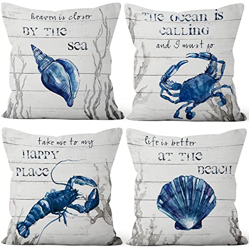 Aoihrraan 46x46cm 4er Set Dekorativ Weiß Ozean Thema Kissenbezug Blau Krabbe Garnele Muschel Muscheln Meer Zierkissenbezug Quadratische Couchkissen Dekokissen Schlafzimmer Innen Draussen Sofa Couch Aoihrraan 46x46cm 4er Set Dekorativ Weiß Ozean Thema Kissenbezug Blau Krabbe Garnele Muschel Muscheln Meer Zierkissenbezug Quadratische Couchkissen Dekokissen Schlafzimmer Innen Draussen Sofa Couch von Aoihrraan