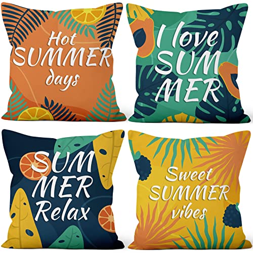 Aoihrraan 50x50cm 4er Set Dekorativ Kissenbezug Sommertag Tropische Blätter Orange Weicher Plüsch Quadratischer Kissenbezug Bett Wohnzimmer Draussen Balkon Terrasse Patio Stuhl Garten Sofá von Aoihrraan