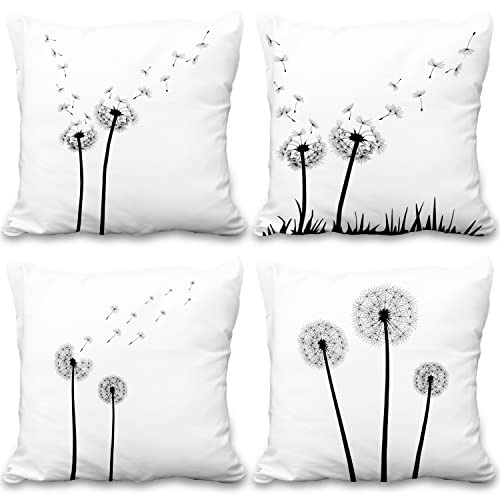 Aoihrraan 50x50cm 4er Set Dekorativ Löwenzahn Kissenbezug Einfarbig Löwenzahn Mit Samen Blasen Im Wind Flauschige Weicher Kurzer Plüsch Quadratischer Kissenhülle Für Wohnzimmer Draussen Garten Sofa von Aoihrraan