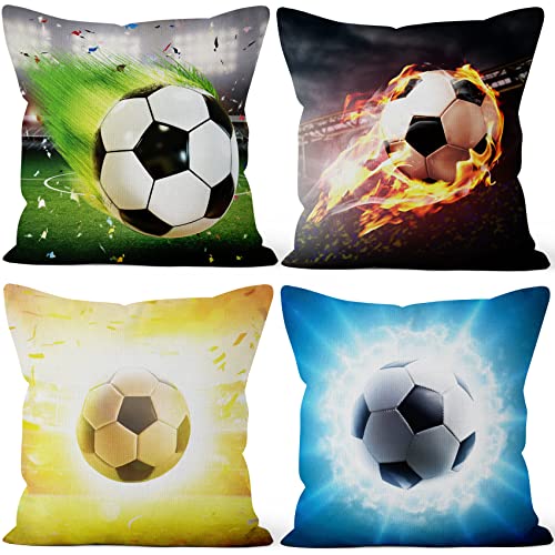 Aoihrraan 51x51cm 4er Set Dekorativ Fußball Kissenbezug Bunt Fußball Feuer Passen Aufstellen Zierkissenbezug Quadratische Couchkissen Fußball Passen Dekoration Junge Sofa Schlafzimmer Dekokissen von Aoihrraan