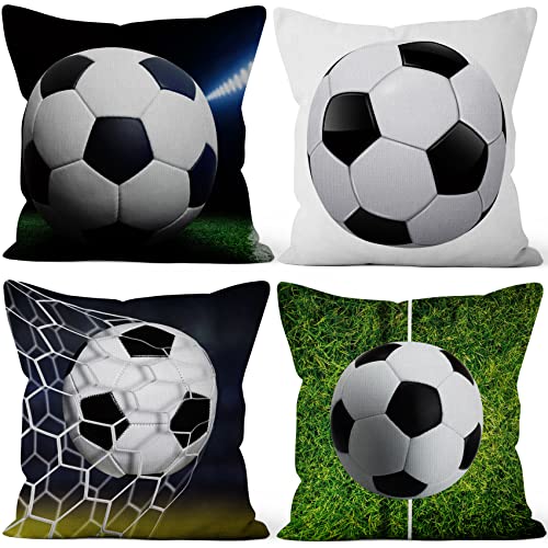 Aoihrraan 51x51cm 4er Set Dekorativ Fußball Kissenbezug Fußball Grün Gras Fußball Aufstellen Zierkissenbezug Quadratische Couchkissen Fußball Passen Dekoration Junge Sofa Schlafzimmer Dekokissen von Aoihrraan