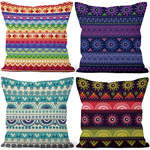 Aoihrraan 60x60cm 4er Set Dekorativ Boho Stil Kissenbezug Bunt Bohemien Mandalas Ethnisch Pattern Weicher Plüsch Quadratischer Kissenbezug Wohnzimmer Draussen Balkon Patio Stuhl Garten Sofá von Aoihrraan