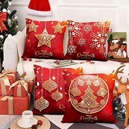 Aoihrraan 60x60cm 4er Set Frohe Weihnachten Dekorativ Kissenbezug Golden Weihnachtsbaum Stern Schneeflocken Kurzer Plüsch Quadratischer Kissenhülle Frohes Neues Jahr Party Wohnzimmer Sofa Bett, Rot Aoihrraan 60x60cm 4er Set Frohe Weihnachten Dekorativ Kissenbezug Golden Weihnachtsbaum Stern Schneeflocken Kurzer Plüsch Quadratischer Kissenhülle Frohes Neues Jahr Party Wohnzimmer Sofa Bett, Rot von Aoihrraan