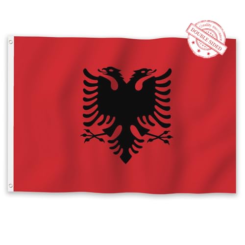 Aoihrraan Albanien Flagge 150x250cm Doppelseitige Albanische Nationalflagge Banner für Outdoor-Feiern Haus Garten Veranda Party Dekoration Fahnen mit 2 Stabilen Ösen Präzision Maschine Genäht von Aoihrraan