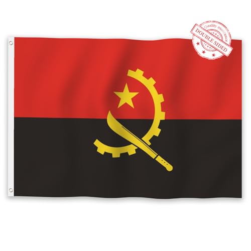 Aoihrraan Angola Flagge 180x300cm Doppelseitige Angolanische Flaggen Banner für Feiern im Freien Haus Garten Veranda Party Dekoration Fahnen mit 2 Stabilen Ösen Präzision Maschine Genäht von Aoihrraan