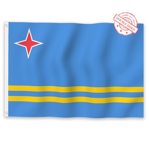 Aoihrraan Aruba Flagge 180x300cm Doppelseitige Aruba Flaggen Banner für Feiern im Freien Haus Garten Veranda Party Dekoration Fahnen mit 2 Stabilen Ösen Präzision Maschine Genäht von Aoihrraan