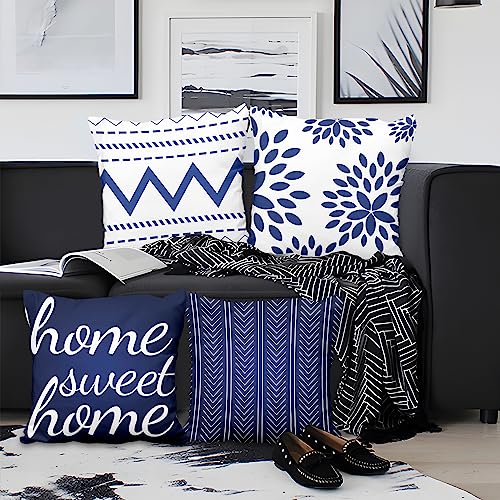 Aoihrraan Kissenbezüge 4er Set, Blaue Und Weiße Wurfkissenbezüge Moderner Abstrakter Minimalist Weicher Kurzer Plüsch Quadrat Kissenbezug für Sofa Couch Schlafzimmer Auto Stuhl Wohnkultur 60x60cm von Aoihrraan