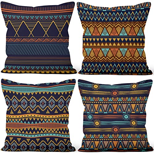 Aoihrraan Kissenbezüge 4er Set, Boho Muster Wurfkissenbezüge Retro Böhmische Geometrie Weicher Kurzer Plüsch Quadrat Kissenbezug für Sofa Couch Schlafzimmer Auto Stuhl Wohnkultur 60x60cm von Aoihrraan