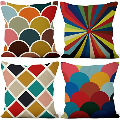 Aoihrraan Kissenbezüge 4er Set, Bunte Muster Geometrie Wurfs Kissen Abdeckungen Regenbogen Gefärbt Weicher Kurzer Plüsch Quadrat Kissenbezug für Sofa Couch Schlafzimmer Auto Stuhl Wohnkultur 45x45cm von Aoihrraan