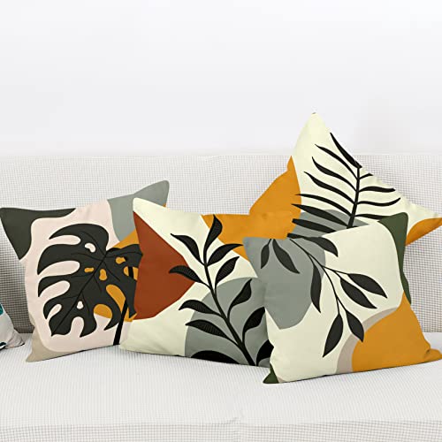 Aoihrraan Kissenbezüge 4er Set, Minimalistische Blatt Wurfkissenbezüge Gelb Schwarz Geometrie Blätter Weicher Kurzer Plüsch Quadrat Kissenbezug für Sofa Schlafzimmer Auto Stuhl Wohnkultur 45x45cm von Aoihrraan