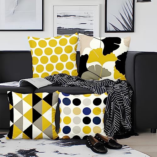 Aoihrraan Kissenbezüge 4er Set, Minimalistische Kissenbezüge Gelb Schwarz Blau Punktahornblatt Weicher Kurzer Plüsch Quadrat Kissenbezug für Sofa Couch Schlafzimmer Auto Stuhl Wohnkultur 40x40cm von Aoihrraan