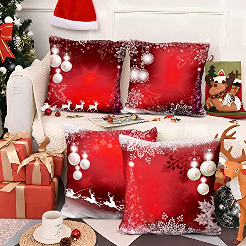 Aoihrraan Kissenbezüge 4er Set, Rote Weihnachtsschneeflocke Kissenbezüge Glitzer Weihnachtskugeln Baum Weicher Kurzer Plüsch Quadrat Kissenbezug für Couch Schlafzimmer Auto Stuhl Wohnkultur 60x60cm Aoihrraan Kissenbezüge 4er Set, Rote Weihnachtsschneeflocke Kissenbezüge Glitzer Weihnachtskugeln Baum Weicher Kurzer Plüsch Quadrat Kissenbezug für Couch Schlafzimmer Auto Stuhl Wohnkultur 60x60cm von Aoihrraan