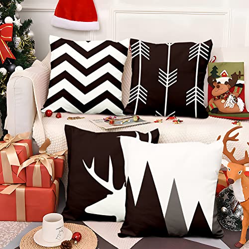 Aoihrraan Kissenbezüge 4er Set, Schwarz Weiß Geometrie Wurfkissenbezüge Minimalist Deer Arrow Weicher Kurzer Plüsch Quadrat Kissenbezug für Sofa Couch Schlafzimmer Auto Stuhl Wohnkultur 40x40cm von Aoihrraan