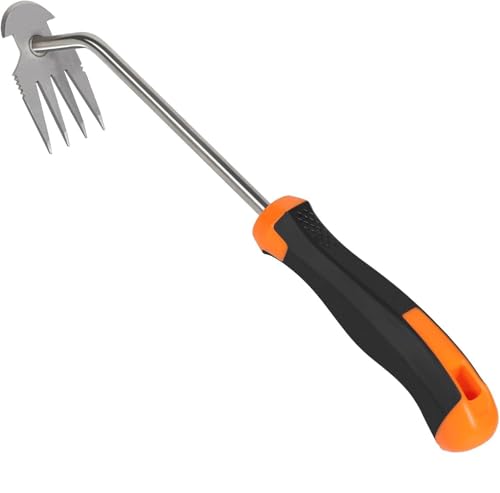 Aoipend Hand Weeder Tool, Rubber Handle Manual Weeder Puller Tool, Uprooting Weeding Tools, Crack Weeder Crevice, 4 Teeth Weeding Tool, Weeding Artifact Tool for Gardening (4 Teethes Dual Purpose) von Aoipend