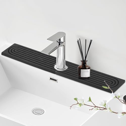 Aoipend Wasserhahnmatte für Küchenspüle, 59,9 cm, Kieselgur, schnell trocknend, für Küchentheke, Tablett, saugfähiger Wasserhahn-Spritzschutz für Waschbecken und Badezimmer-Theke (Dunkelgrau, 60 x 10 von Aoipend