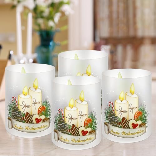 12 Pcs Windlicht Tischdeko Weihnachten Deko, Weihnachten Tischdeko,Windlicht Weihnachten,Windlicht Tischdeko mit Frohe Weihnachten und winterlichen Motiven - Perfekt für für Teelichter/Kerzen von Aoiuenok