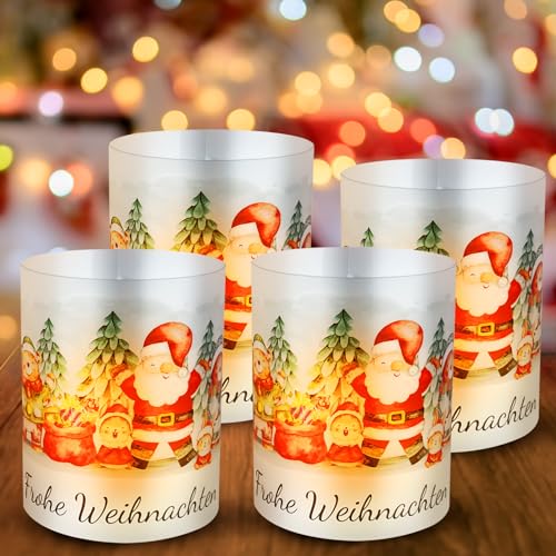 12 Windlicht Tischdeko Weihnachten Deko, Weihnachten Tischdeko,Windlicht Weihnachten,Windlicht Tischdeko mit Frohe Weihnachten und winterlichen Motiven - Perfekt für Teelichter/Kerzen von Aoiuenok