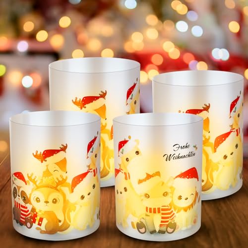 12 Windlicht Tischdeko Weihnachten Deko, Weihnachten Tischdeko,Windlicht Weihnachten,Windlicht Tischdeko mit Frohe Weihnachten und winterlichen Motiven - Perfekt für Teelichter/Kerzen von Aoiuenok