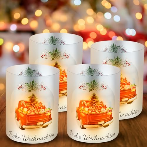 12 Windlicht Tischdeko Weihnachten Deko, Weihnachten Tischdeko,Windlicht Weihnachten,Windlicht Tischdeko mit Frohe Weihnachten und winterlichen Motiven - Perfekt für Teelichter/Kerzen von Aoiuenok