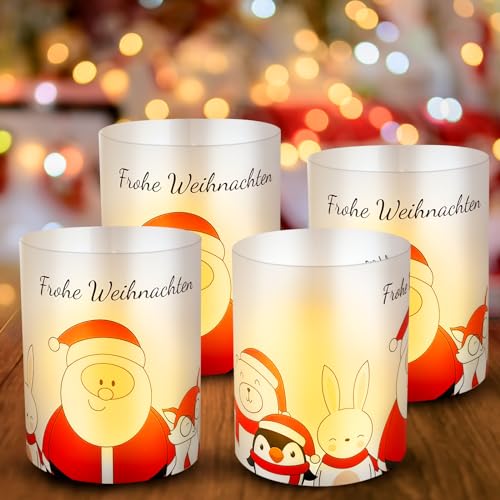 12 Windlicht Tischdeko Weihnachten Deko, Weihnachten Tischdeko,Windlicht Weihnachten,Windlicht Tischdeko mit Frohe Weihnachten und winterlichen Motiven - Perfekt für Teelichter/Kerzen von Aoiuenok