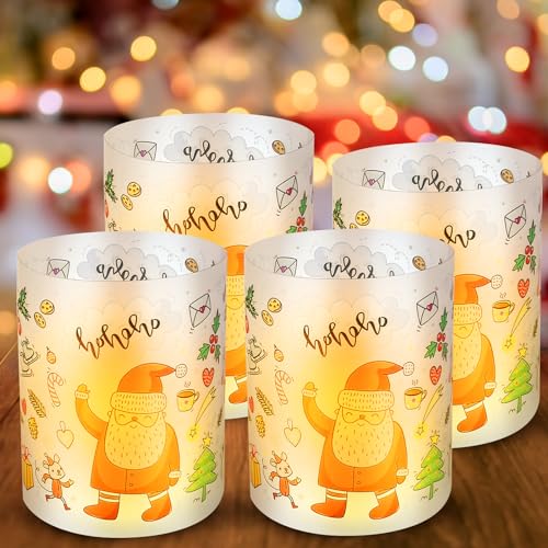 12 Windlicht Tischdeko Weihnachten Deko, Weihnachten Tischdeko,Windlicht Weihnachten,Windlicht Tischdeko mit Frohe Weihnachten und winterlichen Motiven - Perfekt für Teelichter/Kerzen von Aoiuenok