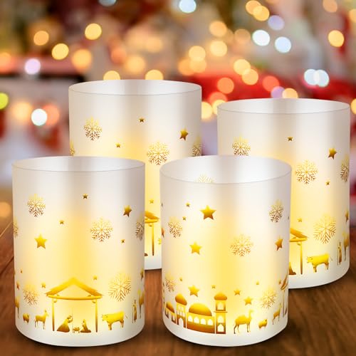 12Pcs Windlicht Tischdeko Weihnachten Deko, Weihnachten Tischdeko,Windlicht Weihnachten,Windlicht Tischdeko mit dem Aufdruck Geburt Jesu - Perfekt zum Dekorieren von Weihnachts- und Adventstischen von Aoiuenok