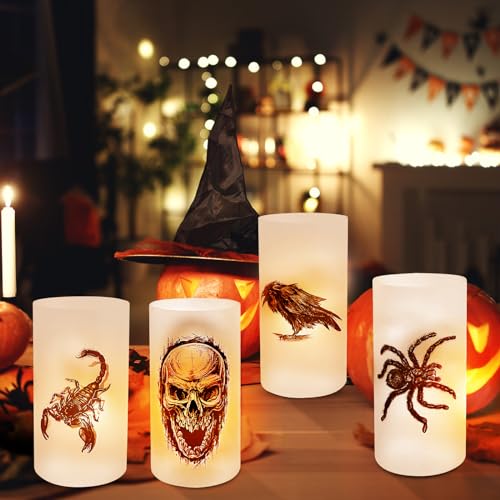 8 Windlicht Tischdeko Halloween Deko Tisch,für Halloween-Tische mit Schädel, Krähe, Spinne, Skorpion u.v.m. Innen- & Außeneinsatz, ideal für Gartenpartys & Kerzen,für Teelichter oder Kerzen von Aoiuenok