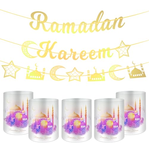 Ramadan Kareem Banner,Ramadan Deko,Ramadan Girlande,Eid Mubarak Dekoration,Ramadan Banner Ramadan Kareem Dekoration, Ramadan Mubarak Banner|Ramadan Girlande und 12 Windlicht Tischdeko Ramadan von Aoiuenok