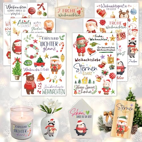 Rub On Sticker Weihnachtstiere, 6 Stück A5 Rub On Aufkleber, Rub On Folie Transferaufkleber, Rub On Sticker Set Weihnachten, für Möbel, Glas, Holz, Scrapbooking, DIY Basteln Deko (Weihnachten IV) von Aoiuenok