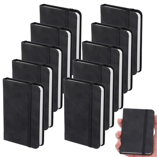 AojSup 10 Pcs Hardcover Leather Pocket Notebook 4.4 x 3 Inch Small Notebook 50 Sheets Hardcover Mini Notepad Tiny Lined Journal for Office Home School Writing Supplies (Black) von AojSup