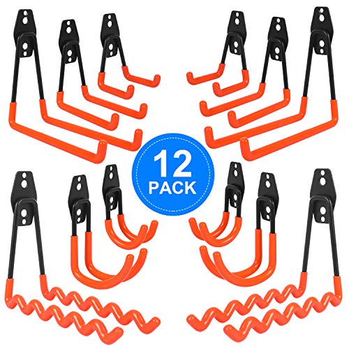 AojSup 12 Stück Wandhaken Garage, Schwerlast Garage Haken, Doppelhaken Garage, Garage Storage Hooks zur Organisation für Leiter, Stuhl, Schlauch, Fahrrädern, Elektrowerkzeugen Sperrigen (Orange) von AojSup